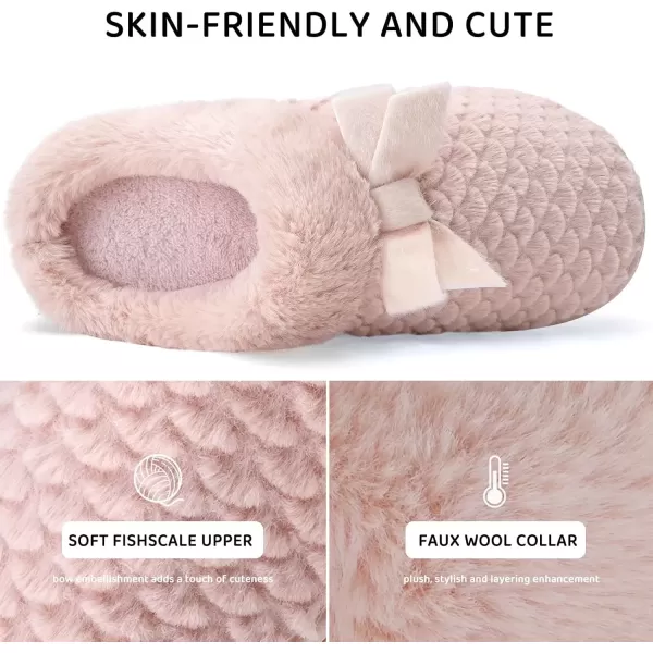 imageWateLves Womens Memory Foam Slippers Comfort WoolLike Plush Fleece Lined House Shoes for Indoor ampamp OutdoorBowPink