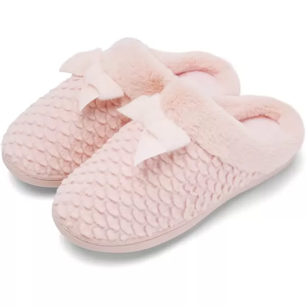 imageWateLves Womens Memory Foam Slippers Comfort WoolLike Plush Fleece Lined House Shoes for Indoor ampamp OutdoorBowPink