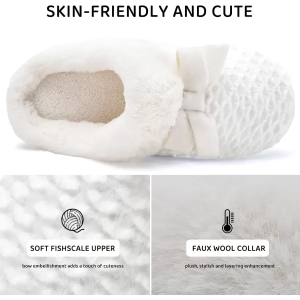 imageWateLves Womens Memory Foam Slippers Comfort WoolLike Plush Fleece Lined House Shoes for Indoor ampamp OutdoorBowWhite
