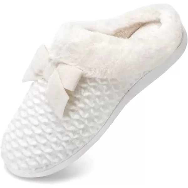 imageWateLves Womens Memory Foam Slippers Comfort WoolLike Plush Fleece Lined House Shoes for Indoor ampamp OutdoorBowWhite