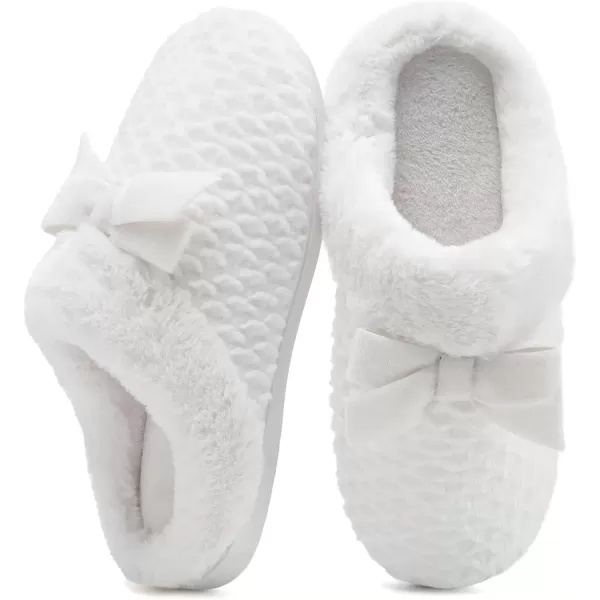 imageWateLves Womens Memory Foam Slippers Comfort WoolLike Plush Fleece Lined House Shoes for Indoor ampamp OutdoorBowWhite