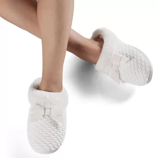 imageWateLves Womens Memory Foam Slippers Comfort WoolLike Plush Fleece Lined House Shoes for Indoor ampamp OutdoorBowWhite
