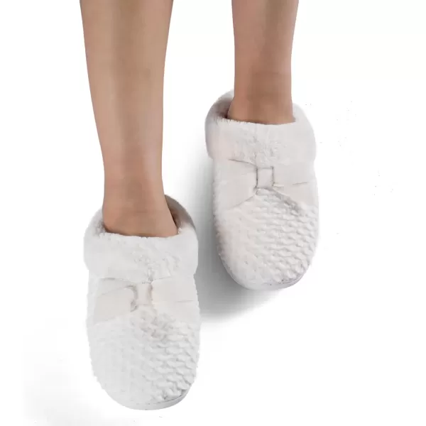 imageWateLves Womens Memory Foam Slippers Comfort WoolLike Plush Fleece Lined House Shoes for Indoor ampamp OutdoorBowWhite