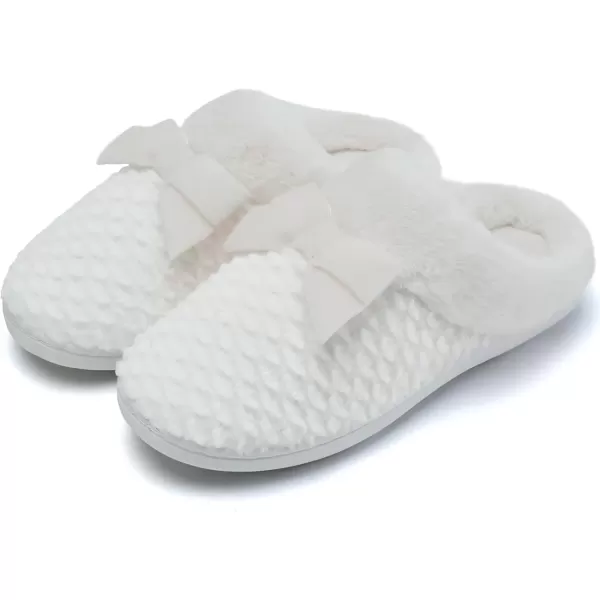 imageWateLves Womens Memory Foam Slippers Comfort WoolLike Plush Fleece Lined House Shoes for Indoor ampamp OutdoorBowWhite