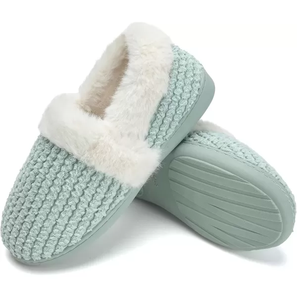 imageWateLves Womens Memory Foam Slippers Comfort WoolLike Plush Fleece Lined House Shoes for Indoor ampamp OutdoorClosed BackGreen