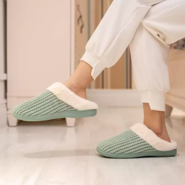 imageWateLves Womens Memory Foam Slippers Comfort WoolLike Plush Fleece Lined House Shoes for Indoor ampamp OutdoorGreen