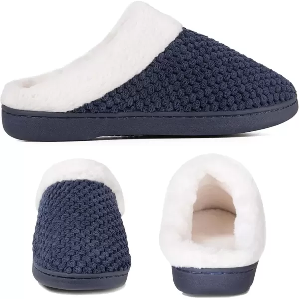 imageWateLves Womens Memory Foam Slippers Comfort WoolLike Plush Fleece Lined House Shoes for Indoor ampamp OutdoorNavy Blue