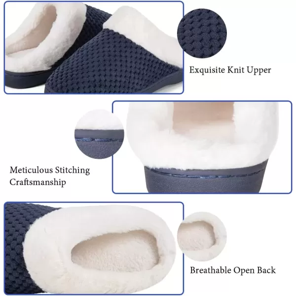 imageWateLves Womens Memory Foam Slippers Comfort WoolLike Plush Fleece Lined House Shoes for Indoor ampamp OutdoorNavy Blue