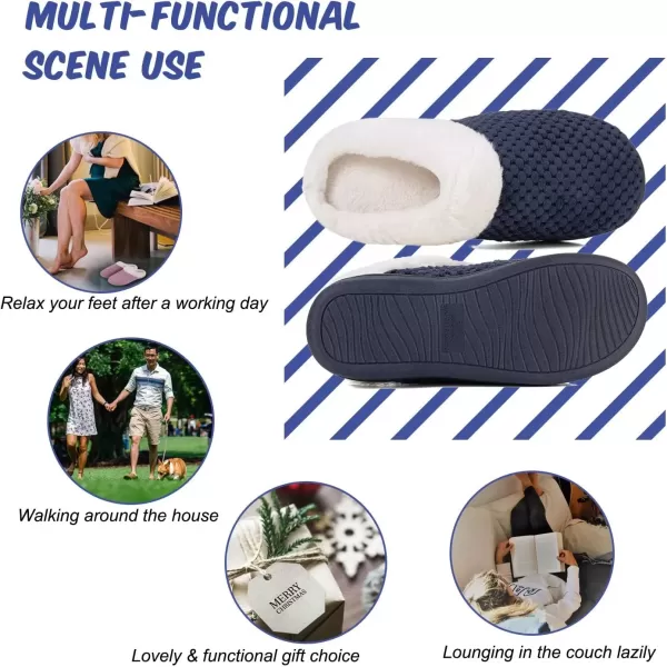 imageWateLves Womens Memory Foam Slippers Comfort WoolLike Plush Fleece Lined House Shoes for Indoor ampamp OutdoorNavy Blue