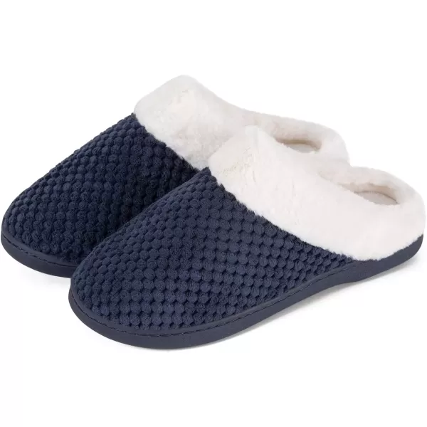 imageWateLves Womens Memory Foam Slippers Comfort WoolLike Plush Fleece Lined House Shoes for Indoor ampamp OutdoorNavy Blue