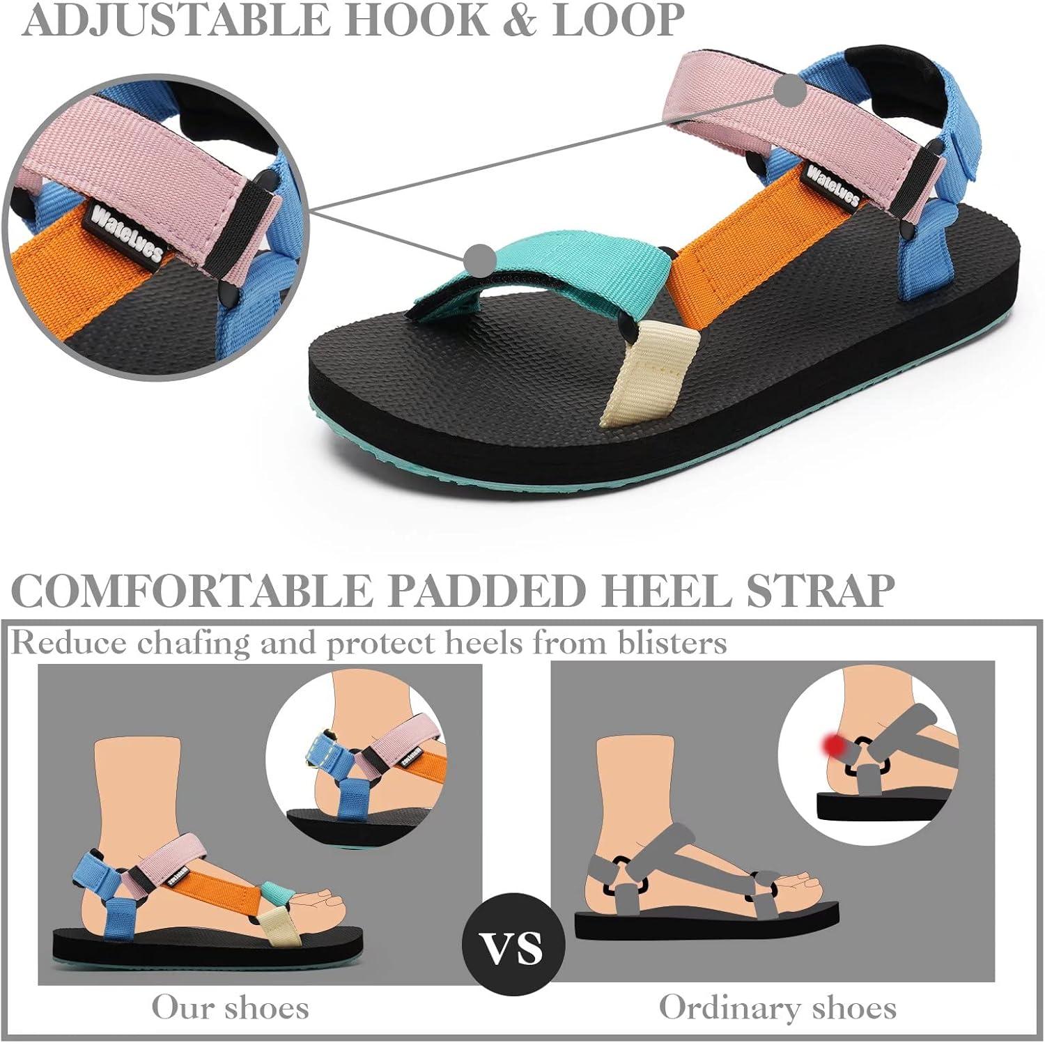 imageWateLves WomensSportSandals Outdoor Hiking Sandals withArchSupport Comfortable WebbingWaterAthletic BeachSandals for TravelWalkingTrekkingCampingColorful