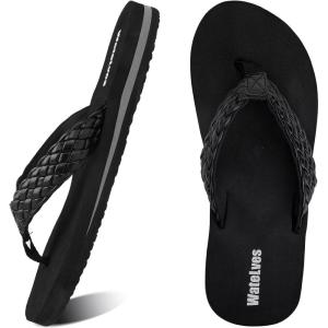 imageWateLves WomensFlipFlopsThongSandalsBeachShoes Light and Comfortable for VacationBright Black