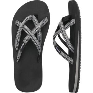 imageWomensFlipFlops Casual Comfortable thong Sandals with Cross Webbing YogaMat LightWeight Beachshoes WalkingTravel IndoorOutdoorLZ501Black white38