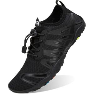 imageWateLves Water Shoes Mens Womens Barefoot Beach Swim Shoes QuickDry Aqua Socks Pool Shoes for Surf Yoga Water AerobicsAll Black