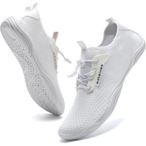 imageWateLves Water Shoes Mens Womens Barefoot Beach Swim Shoes QuickDry Aqua Socks Pool Shoes for Surf Yoga Water AerobicsAll White
