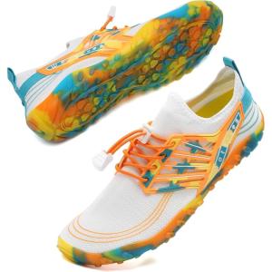 imageWateLves Water Shoes Mens Womens Barefoot Beach Swim Shoes QuickDry Aqua Socks Pool Shoes for Surf Yoga Water AerobicsCamouflage Orange