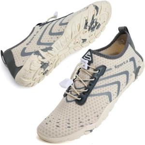 imageWateLves Water Shoes Mens Womens Barefoot Beach Swim Shoes QuickDry Aqua Socks Pool Shoes for Surf Yoga Water AerobicsClassic Beige