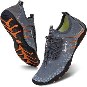 imageWateLves Water Shoes Mens Womens Barefoot Beach Swim Shoes QuickDry Aqua Socks Pool Shoes for Surf Yoga Water AerobicsFluorescent Dark Gray
