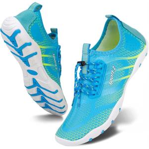 imageWateLves Water Shoes Mens Womens Barefoot Beach Swim Shoes QuickDry Aqua Socks Pool Shoes for Surf Yoga Water AerobicsFluorescent Light Blue