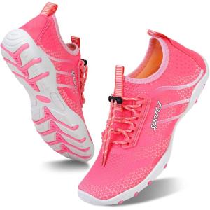 imageWateLves Water Shoes Mens Womens Barefoot Beach Swim Shoes QuickDry Aqua Socks Pool Shoes for Surf Yoga Water AerobicsFluorescent Pink
