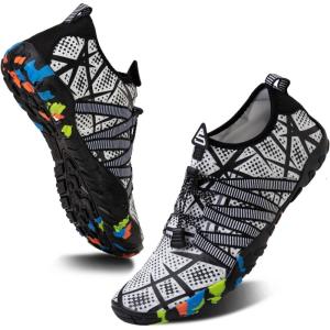 imageWateLves Water Shoes Mens Womens Barefoot Beach Swim Shoes QuickDry Aqua Socks Pool Shoes for Surf Yoga Water AerobicsLine Black White
