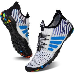 imageWateLves Water Shoes Mens Womens Beach Swim Shoes QuickDry Aqua Socks Pool Shoes for Surf Yoga Water AerobicsBWhite Blue