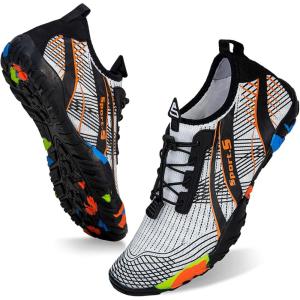 imageWateLves Water Shoes Mens Womens Beach Swim Shoes QuickDry Aqua Socks Pool Shoes for Surf Yoga Water AerobicsCWhiteOrange