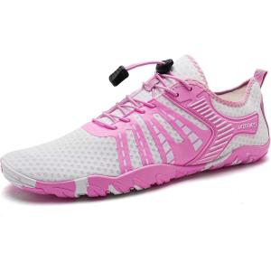 imageWateLves Water Shoes Mens Womens Beach Swim Shoes QuickDry Aqua Socks Pool Shoes for Surf Yoga Water AerobicsYPink White