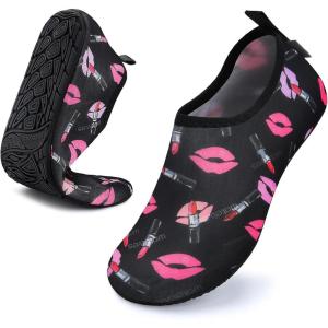 imageWateLves Womens and Mens Kids Water Shoes Barefoot QuickDry Aqua Socks for Beach Swim Surf Yoga ExerciseBlack Lipstick