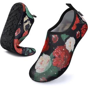 imageWateLves Womens and Mens Kids Water Shoes Barefoot QuickDry Aqua Socks for Beach Swim Surf Yoga ExerciseRed Flower