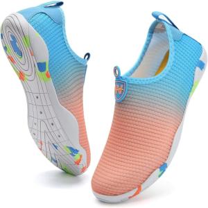 imageWateLves Water Shoes Mens Womens Slipon Barefoot Beach Swim Shoes QuickDry Aqua Socks for Pool Surf Yoga Water AerobicsGradient Blue Orange
