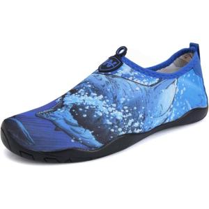 imageWateLves Water Shoes Mens Womens Slipon Barefoot Beach Swim Shoes QuickDry Aqua Socks for Pool Surf Yoga Water AerobicsSharkDark Blue