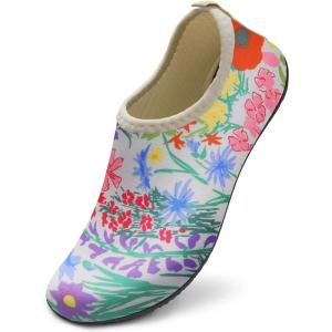 imageWateLves Water Shoes for Womens Mens Barefoot QuickDry Aqua Socks for Beach Swim Surf Yoga Exercise New Translucent Color SolesColorful Flowers
