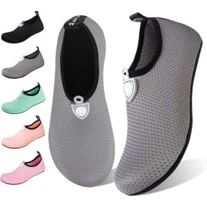 imageWateLves Water Shoes for Womens Mens Barefoot QuickDry Aqua Socks for Beach Swim Surf Yoga Exercise New Translucent Color SolesDots Light Gray