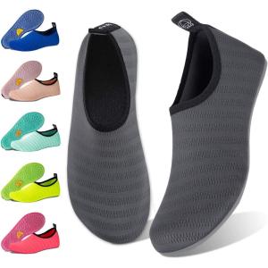 imageWateLves Water Shoes for Womens Mens Barefoot QuickDry Aqua Socks for Beach Swim Surf Yoga Exercise New Translucent Color SolesLxygray