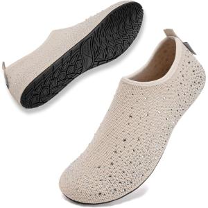 imageWateLves Womens Barefoot Water Shoes Travel House Slippers for Indoor and Outdoor Aqua Socks for Beach Swim Surf Yoga Dancing Camping Must HavesDiamondbeige