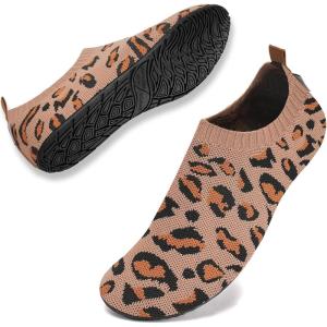 imageWateLves Womens Barefoot Water Shoes Travel House Slippers for Indoor and Outdoor Aqua Socks for Beach Swim Surf Yoga Dancing Camping Must HavesLeopardbrown