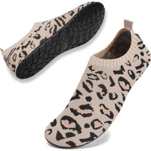 imageWateLves Womens Barefoot Water Shoes Travel House Slippers for Indoor and Outdoor Aqua Socks for Beach Swim Surf Yoga Dancing Camping Must HavesLeopardbeige