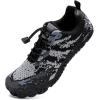 imageWateLves Barefoot Water Shoes for Women Men Wide Toe QuickDry Lightweight Mesh Breathable Aqua Shoes with Drainage Holes for Beach Swim Yoga Exercise Surf Pool BoatBlackGrey