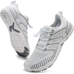 imageWateLves Barefoot Water Shoes Women Men Anti Slip Wide Toe Breathable Walking Shoes Minimalist Zero Drop Sneakers for Beach Travel HikingAwhiteGrey
