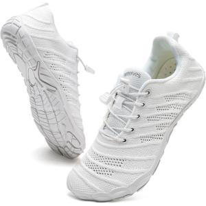 imageWateLves Barefoot Water Shoes Women Men Anti Slip Wide Toe Breathable Walking Shoes Minimalist Zero Drop Sneakers for Beach Travel HikingBwhite