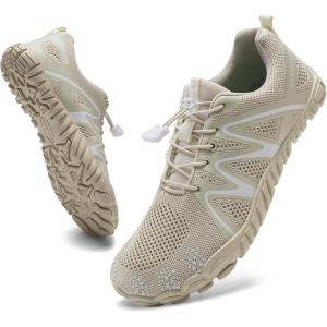 imageWateLves Barefoot Water Shoes Women Men Breathable Wide Width Toe Box Beach Walking Shoes Comfortable Slip On Minimalist Sneakers for Travel HikingAbeige