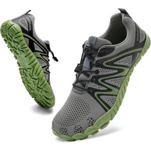 imageWateLves Barefoot Water Shoes Women Men Breathable Wide Width Toe Box Beach Walking Shoes Comfortable Slip On Minimalist Sneakers for Travel HikingAgreyGreen