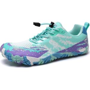 imageWateLves Barefoot Water Shoes for Women Men Wide Toe QuickDry Lightweight Mesh Breathable Aqua Shoes with Drainage Holes for Beach Swim Yoga Exercise Surf Pool BoatPurpleWhite