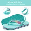 imageWateLves Girls ampamp Boys Kids Flip Flop summer Slide Sandals Slip on Suitable for Bath Shower Beach pool Little KidBig KidGlitter Green