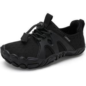 imageWateLves ToddlerLittleBigKid Water Shoes Wide Barefoot Aqua Athletic Sneakers Girls Boys Hiking Beach Swim Fast Dry Shoes Builtin Heel GripsAll Black