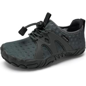 imageWateLves ToddlerLittleBigKid Water Shoes Wide Barefoot Aqua Athletic Sneakers Girls Boys Hiking Beach Swim Fast Dry Shoes Builtin Heel GripsDark Gray