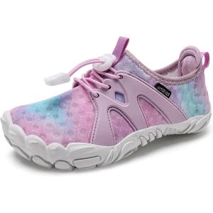 imageWateLves ToddlerLittleBigKid Water Shoes Wide Barefoot Aqua Athletic Sneakers Girls Boys Hiking Beach Swim Fast Dry Shoes Builtin Heel GripsFishscale Pink Purple