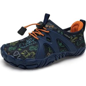 imageWateLves ToddlerLittleBigKid Water Shoes Wide Barefoot Aqua Athletic Sneakers Girls Boys Hiking Beach Swim Fast Dry Shoes Builtin Heel GripsNavy Dinosaur