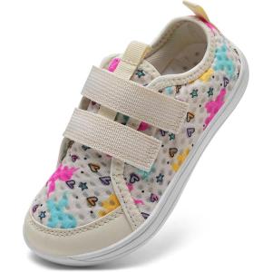 imageWateLves Wide Toddler Water Shoes Kids Barefoot Beach Swim Aqua Shoes Boys Girls Breathable Mesh Walking Hook and Loop SneakersBeige Unicorn